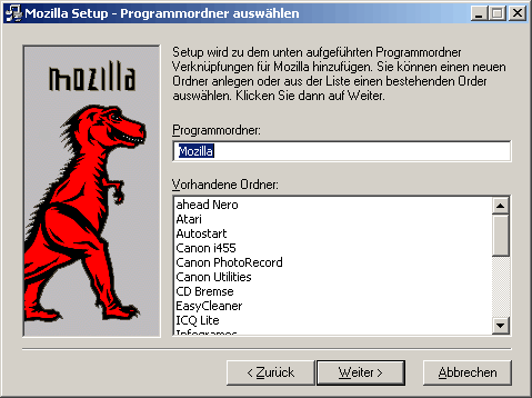 Mozilla-Installation: Schritt 6