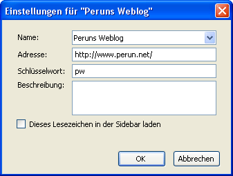 Vergabe des Schlüsselwortes für ein Lesezeichen