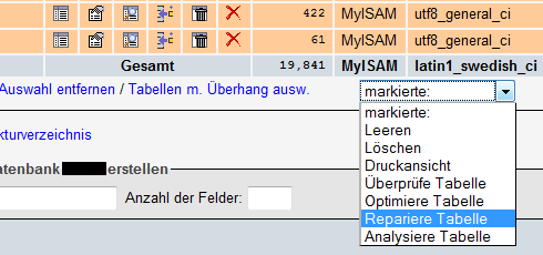 PHPMyAdmin: Tabellen reparieren