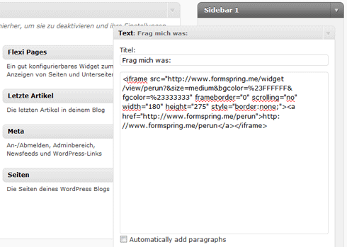 formspring.me als WordPress-Widget