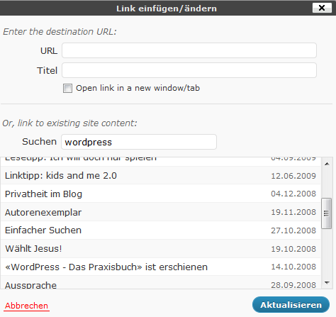 Interne Verlinkung in WordPress 3.1 Interne Verlinkung in WordPress 3.1