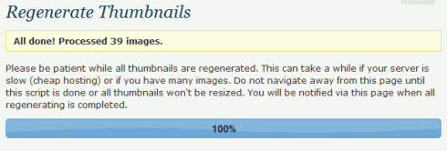 WordPress: Regenerate Thumbnails ist fertig