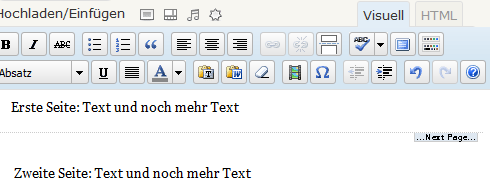 WordPress: Seitenumbruch im visuellen Editor