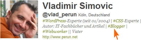 Hashtags im Twitter-Profil Hashtags im Twitter-Profil