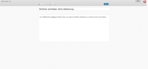 Neuer Editor im Vollbildmodus Neuer Editor im Vollbildmodus