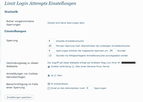 WordPress: Einstellungen von Limit Login Attempts