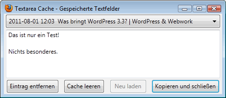 Mozilla Firefox: Textarea Cache im Einsatz