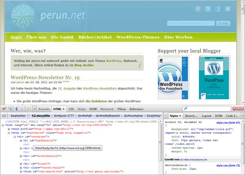 Mozilla Firefox: Firebug im Einsatz