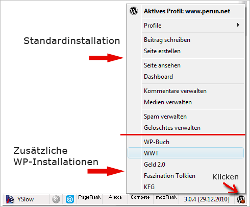 WordPress-Helper: Statusleiste