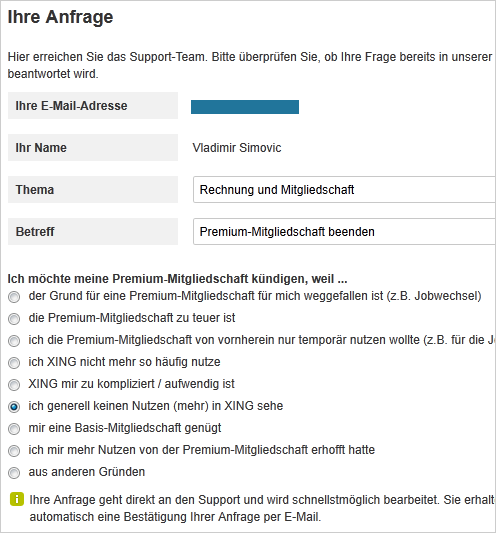 XING: Premium-Account kündigen