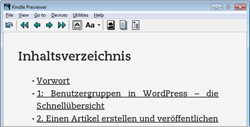 Beispiel eines Inhaltsverzeichnises auf Amazon Kindle
