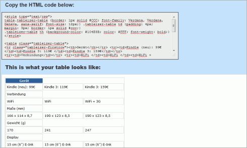 Tabelle in HTML umwandeln (2)