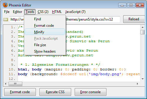 Mozilla Firefox: Codeeditor Phoenix im Einsatz