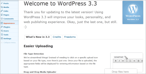 WordPress 3.3: Begrüßung nach dem Update
