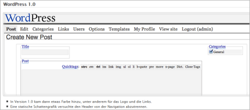 Das Backend von WordPress 1.0