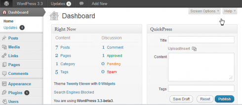 WordPress 3.3: Buttons am alten Platz WordPress 3.3: Buttons am alten Platz