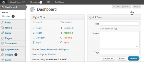 WordPress 3.3: Buttons am alten Platz