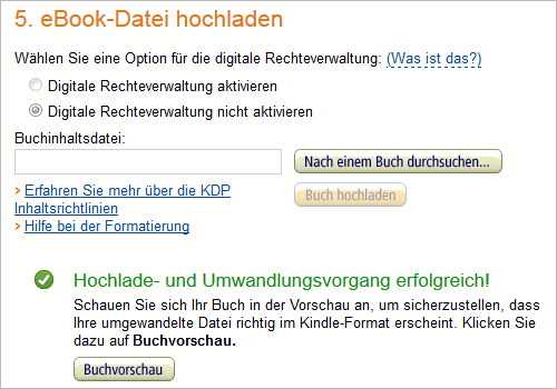 KDP: Datei hochladen und konvertieren