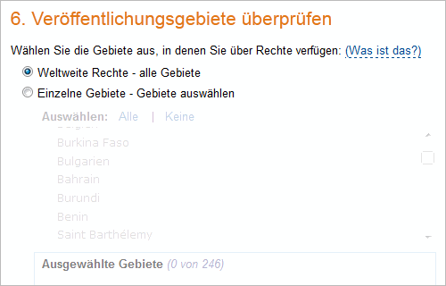 KDP: Veröffentlichungsgebiete auswählen