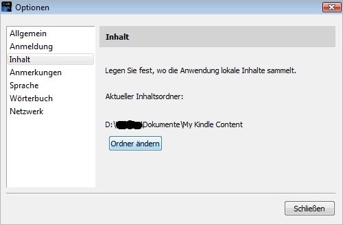 Speicherort für die Kindle-App für den PC festlegen