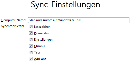 Firefox 11 Aurora: alles synchronisieren