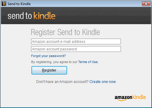 Send to Kindle: Zugangsdaten eingeben