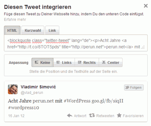 Tweet-Code integrieren Tweet-Code integrieren