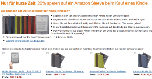 Amazon Kindle: 20% Nachlass bei den Kindle-Hüllen