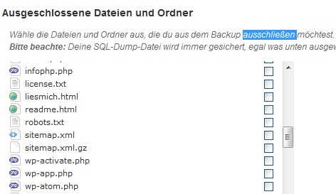 Einzelne Dateien vom Backup ausschließen Einzelne Dateien vom Backup ausschließen