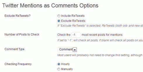 Optionen des WordPress-Plugins "Twitter Mentions as Comments"