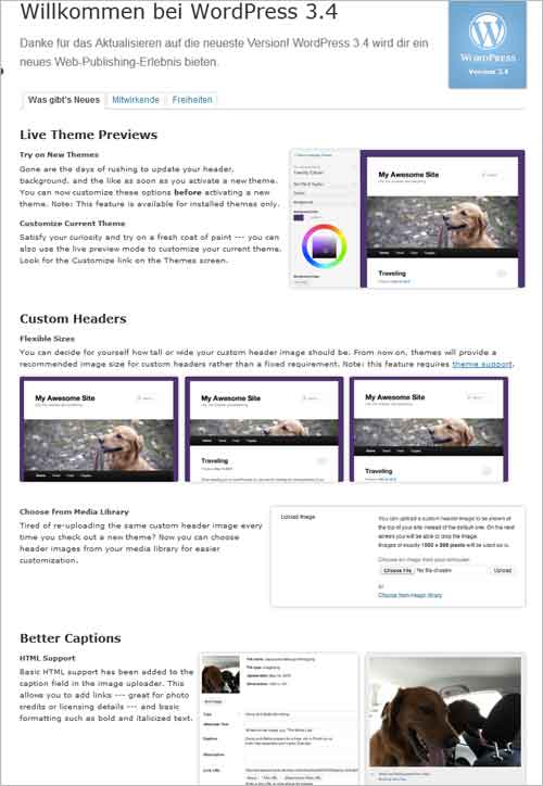 WordPress 3.4 Begrüßungsbildschirm