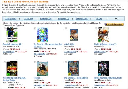 Amazon.de: 3 Spiele für zusammen 49 Euro