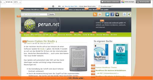In-Page-Analyse von Google Analytics mit den Werten über die Browsergröße