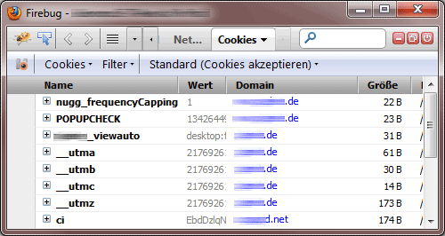 Cookie-Manager in Firebug