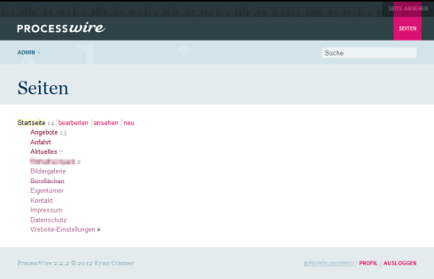 Das Backend von ProcessWire Das Backend von ProcessWire