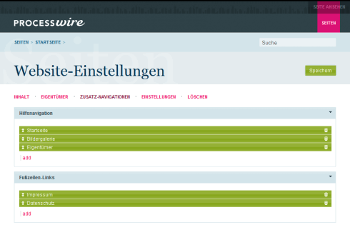 Versteckte Einstellungsseite Versteckte Einstellungsseite