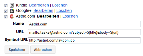 Senden an Astrid.com im Google Reader eintragen