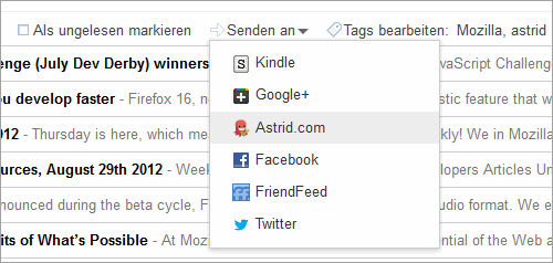 Senden an Astrid.com im Google Reader
