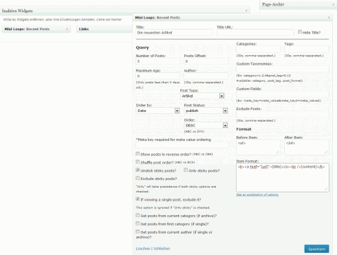 WordPress: Optionen von Mini Loops WordPress: Optionen von Mini Loops