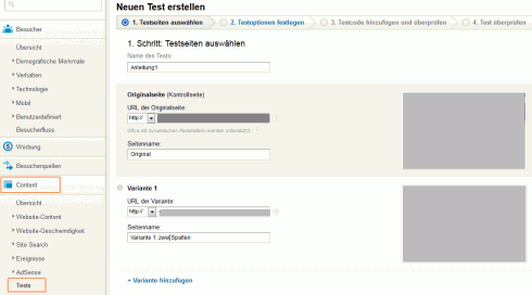 A/B-Test in Google Analytics: Schritt 1