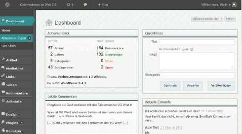 WordPress: Coffee Admin Theme im Einsatz WordPress: Coffee Admin Theme im Einsatz