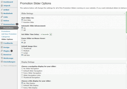 WordPress: Optionen von Promotion Slider
