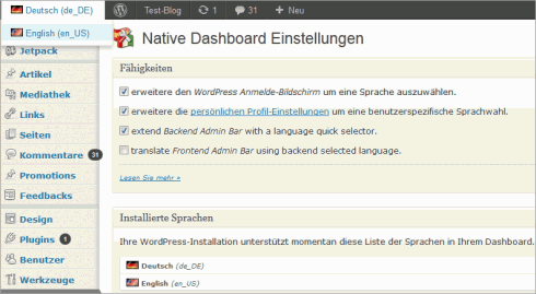 WordPress: Sprachswitch für den Admin-Bereich WordPress: Sprachswitch für den Admin-Bereich