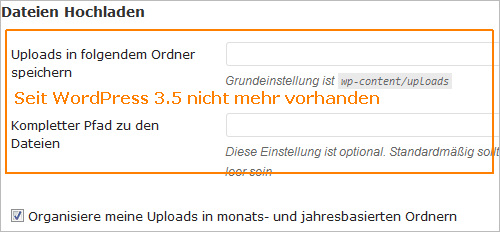 WordPress 3.4: den Speicherpfad für hochgeladene Dateien bestimmen