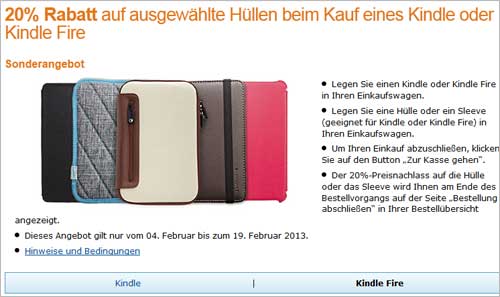 20% Rabatt für die Schutzhüllen für Kindle oder Kindle Fire