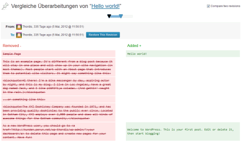 WordPress 3.6: Artikelüberarbeitung (Revisionen)