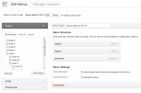 WordPress 3.6: Eigene Menüs erstellen