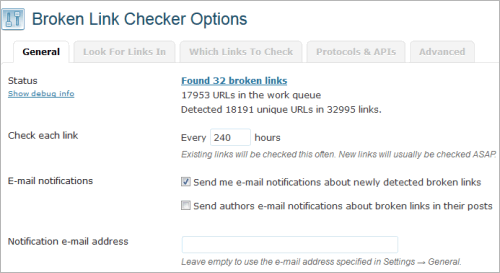 WordPress: Broken Link Checker