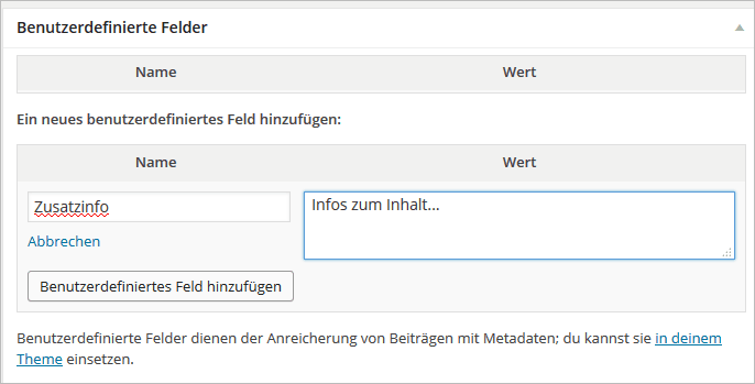 WordPress: benutzerdefiniertes Feld