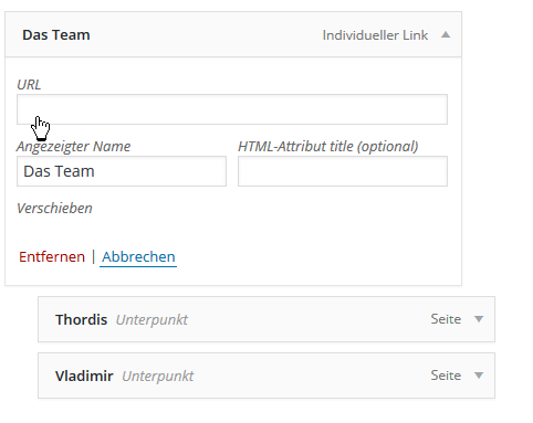 WordPress-Menü: URL des Links entfernen